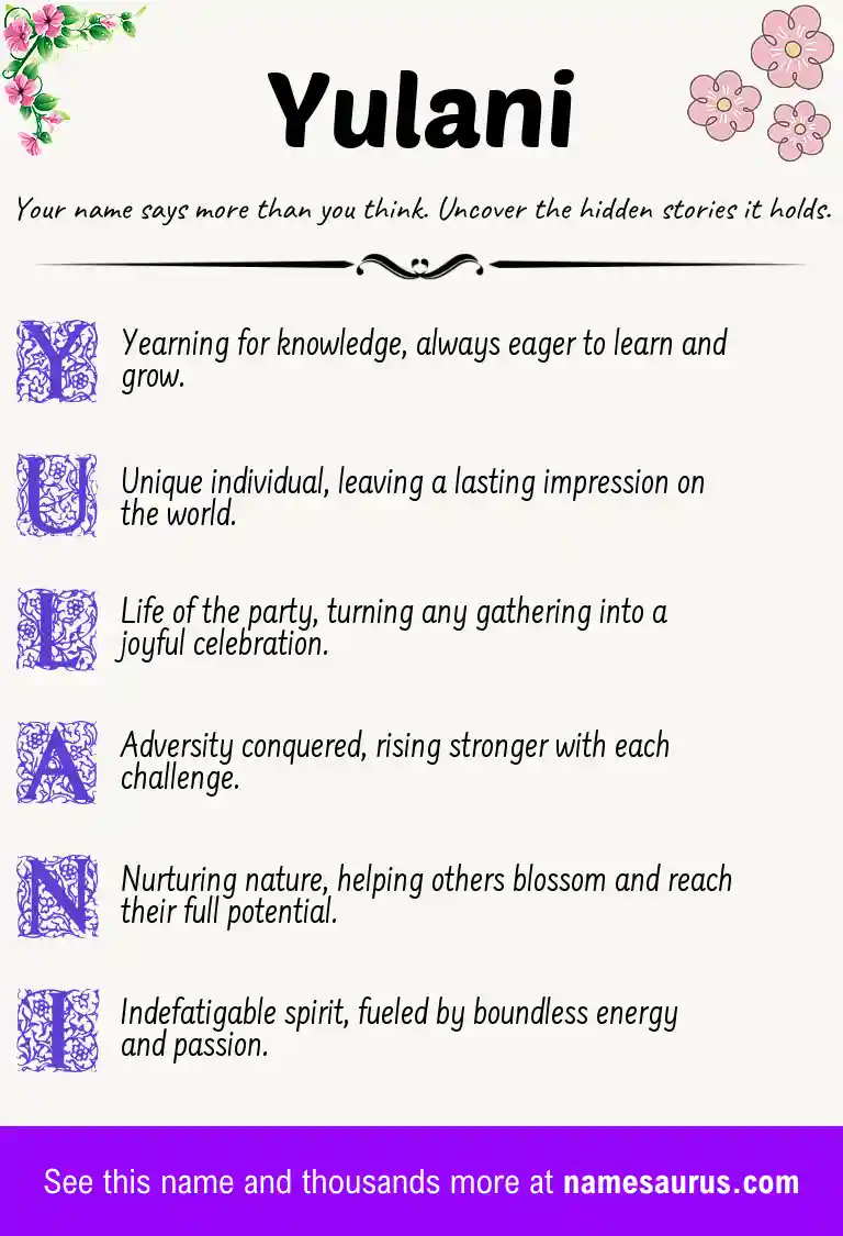 Acrostic poem about Yulani.