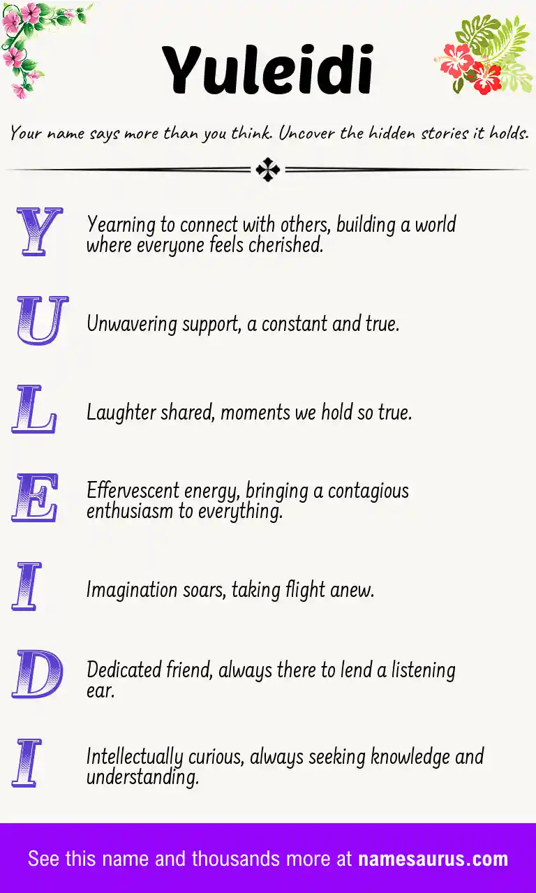 Acrostic poem about Yuleidi.