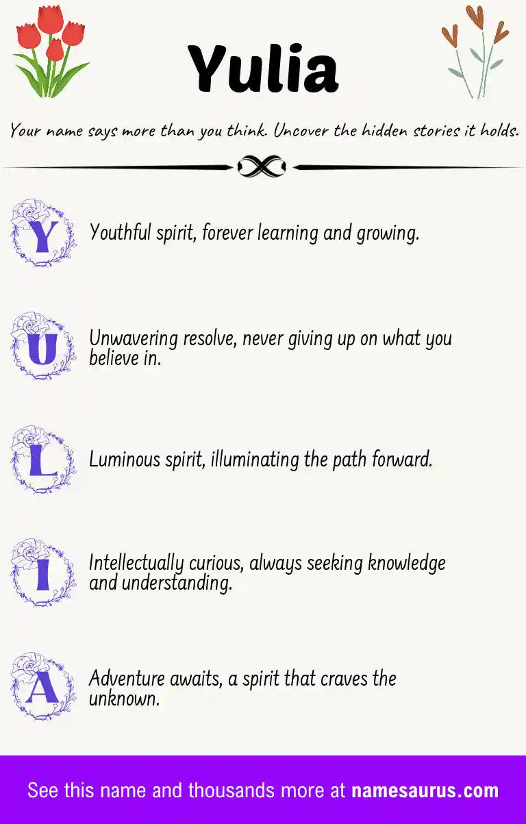 Acrostic poem about Yulia.