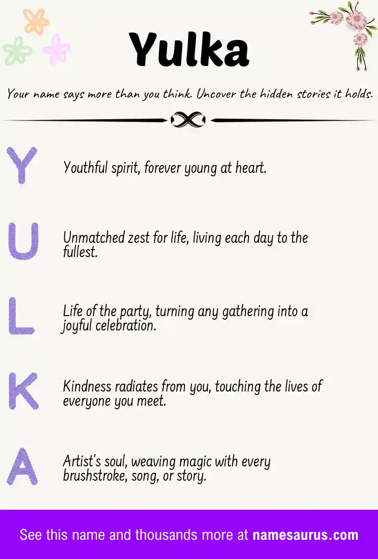 Acrostic poem about Yulka.