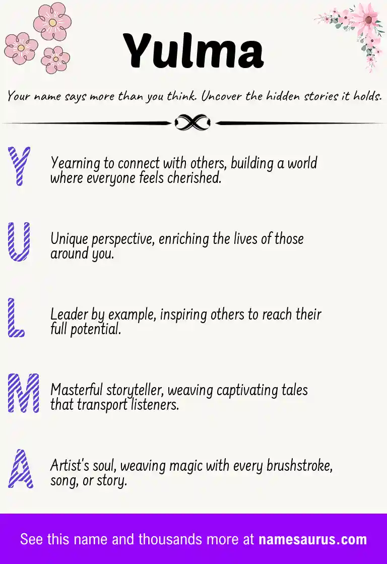 Acrostic poem about Yulma.