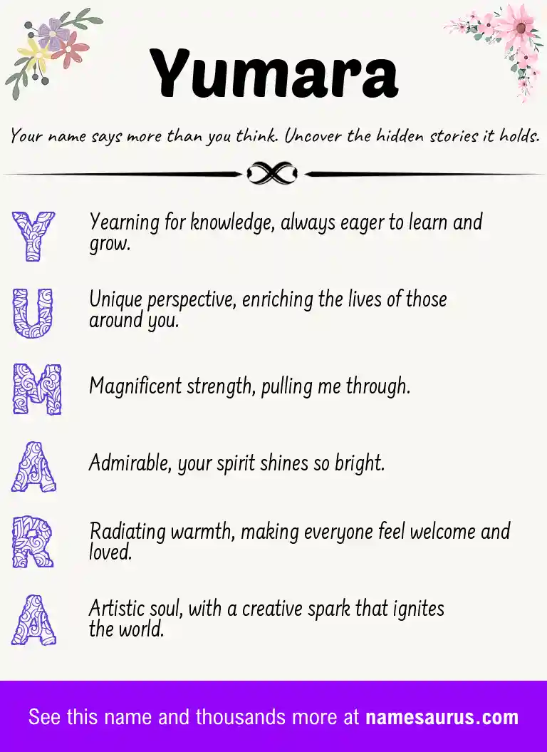 Acrostic poem about Yumara.