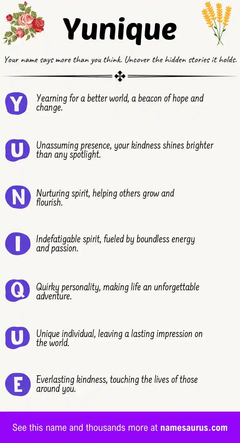 Acrostic poem about Yunique.