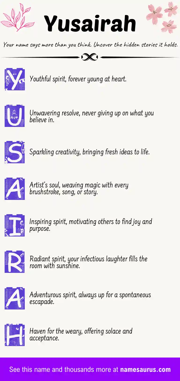 Acrostic poem about Yusairah.