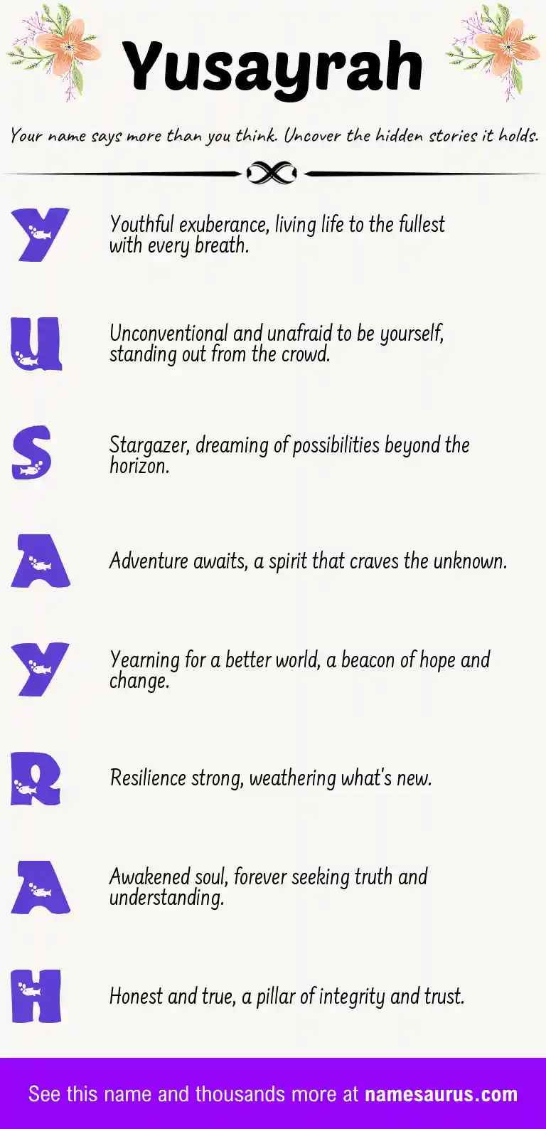 Acrostic poem about Yusayrah.