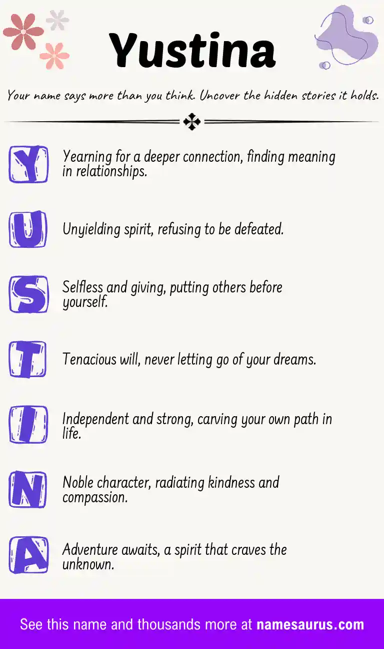 Acrostic poem about Yustina.