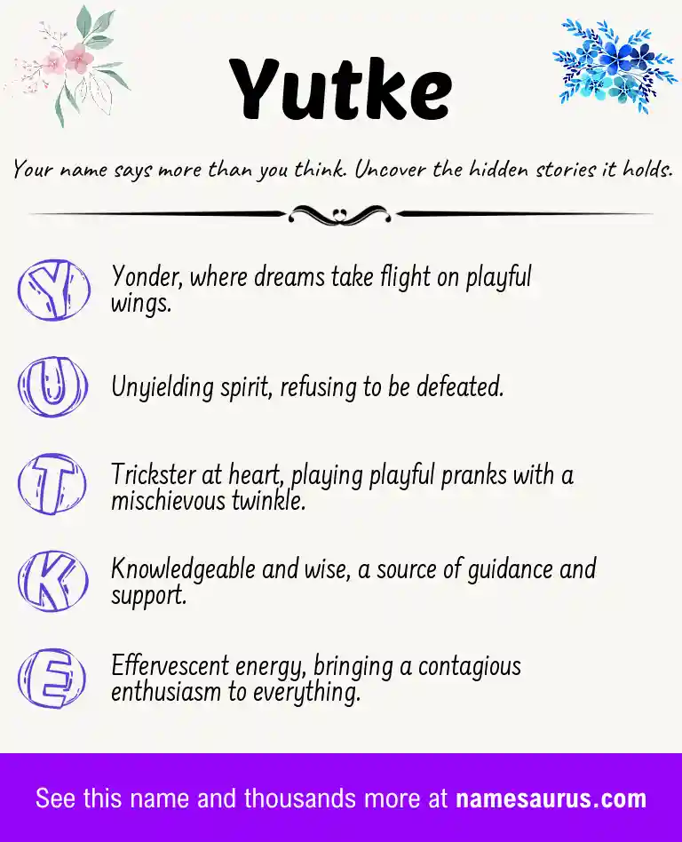 Acrostic poem about Yutke.