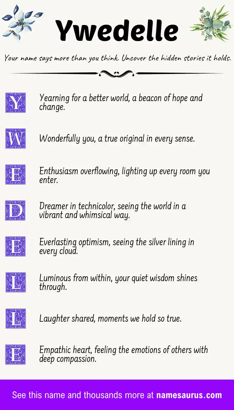 Acrostic poem about Ywedelle.