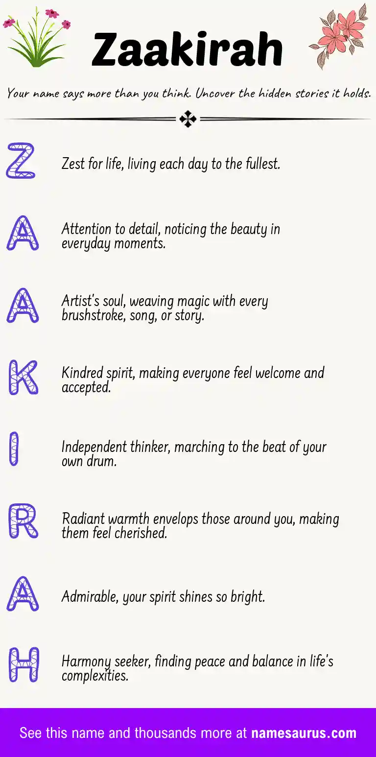 Acrostic poem about Zaakirah.