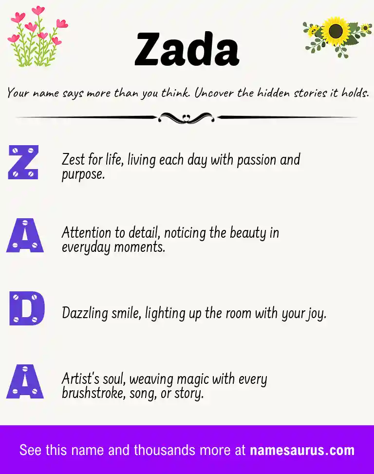 Acrostic poem about Zada.
