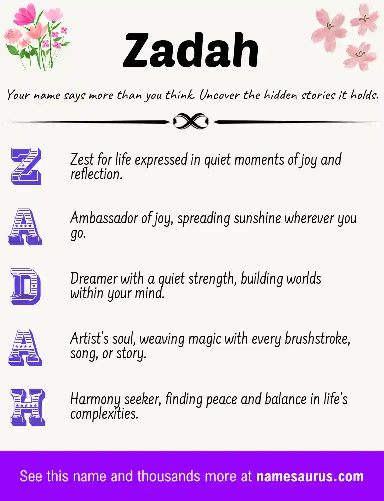 Acrostic poem about Zadah.