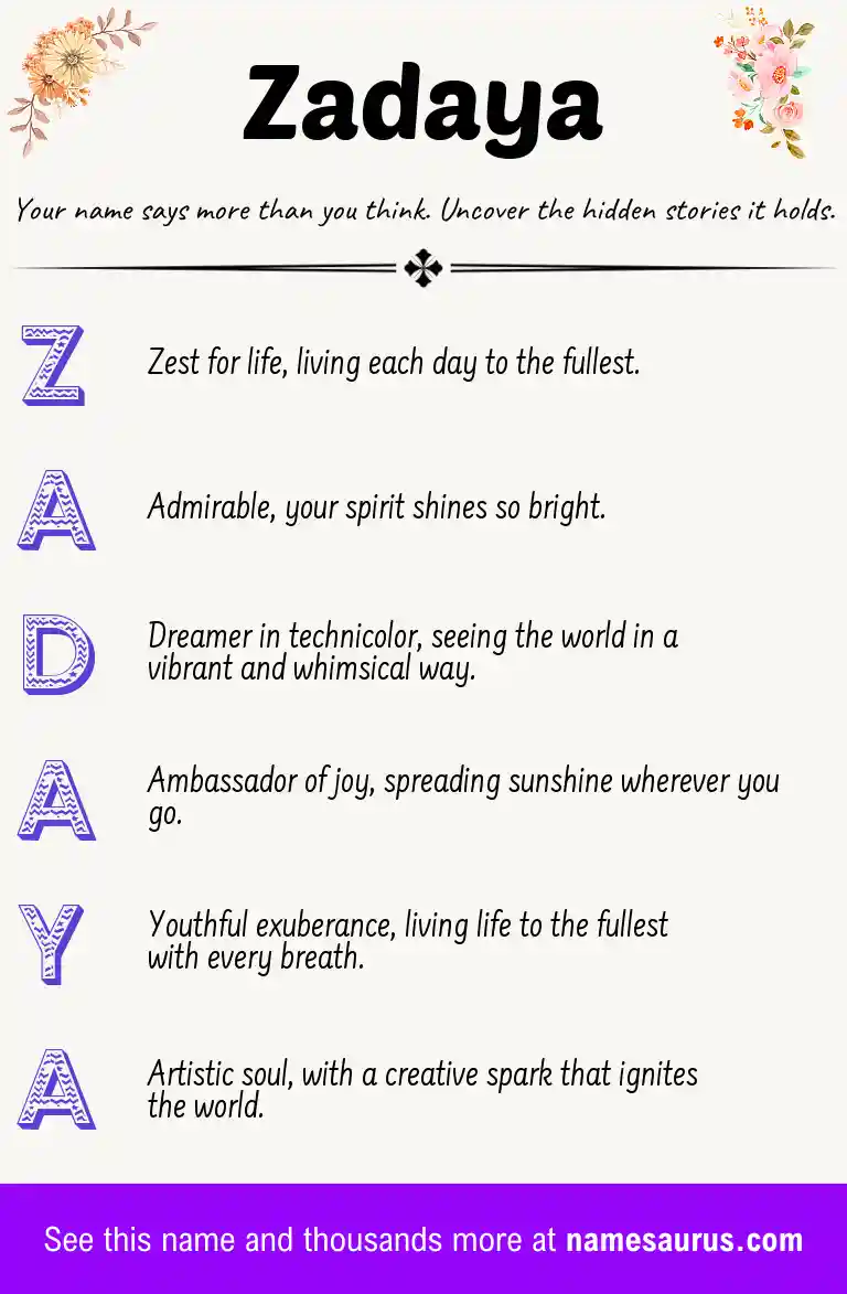 Acrostic poem about Zadaya.