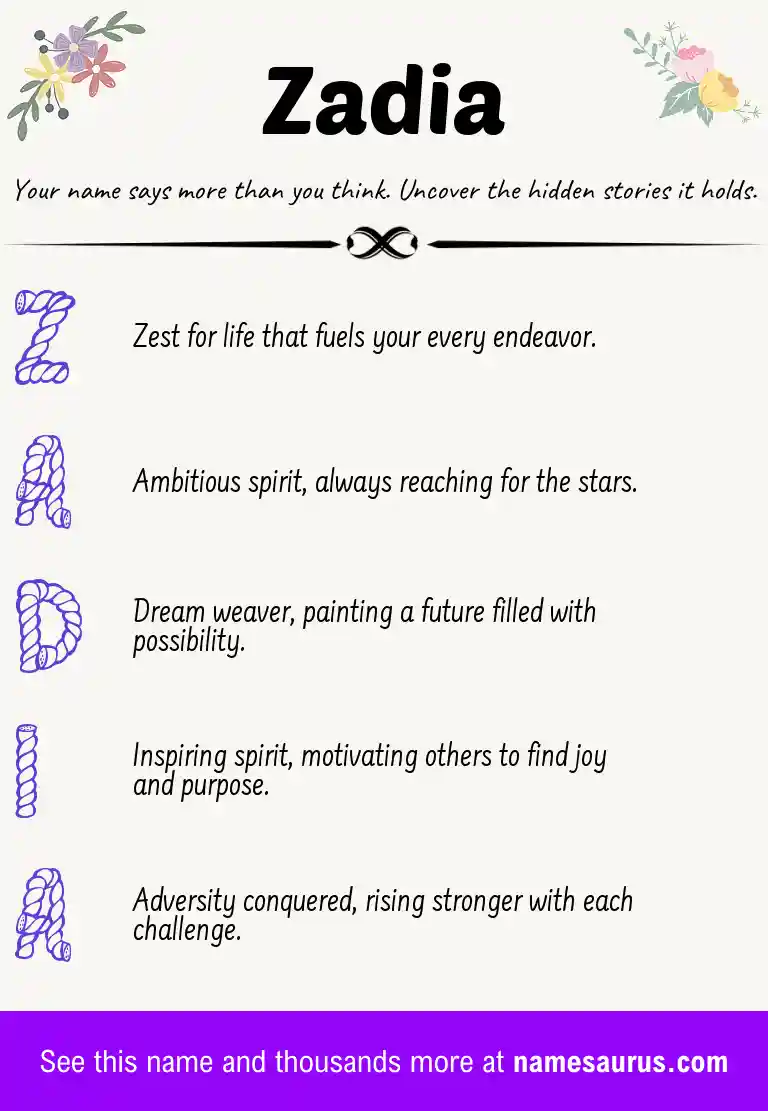 Acrostic poem about Zadia.