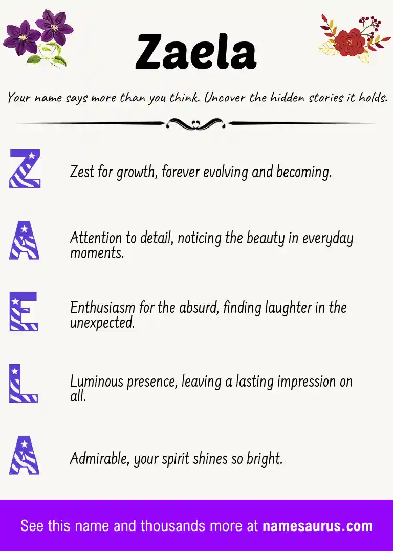 Acrostic poem about Zaela.