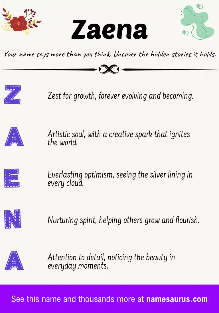 Acrostic poem about Zaena.