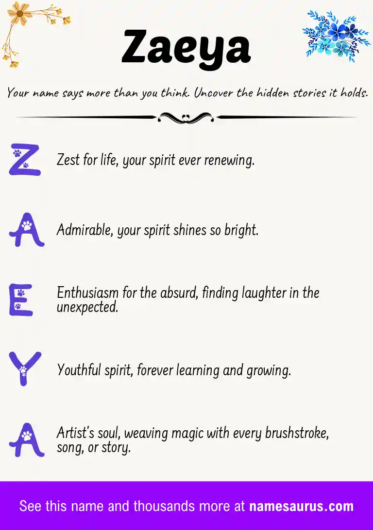Acrostic poem about Zaeya.