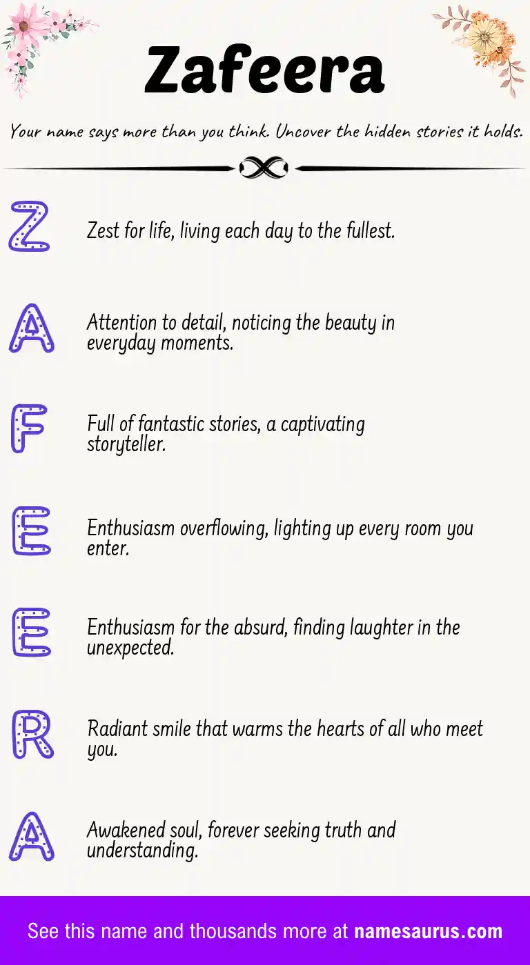 Acrostic poem about Zafeera.