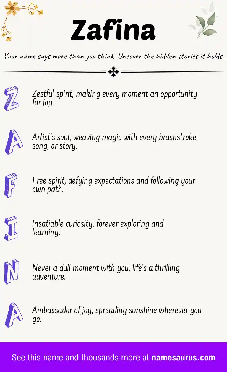 Acrostic poem about Zafina.
