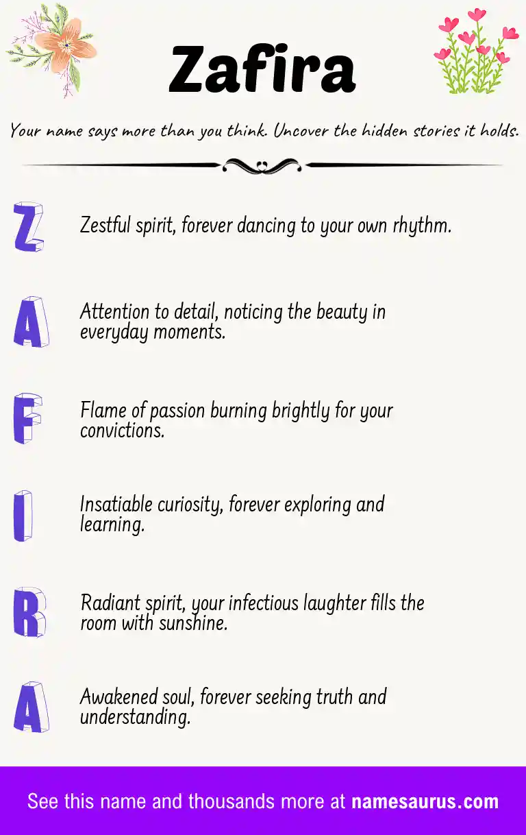 Acrostic poem about Zafira.