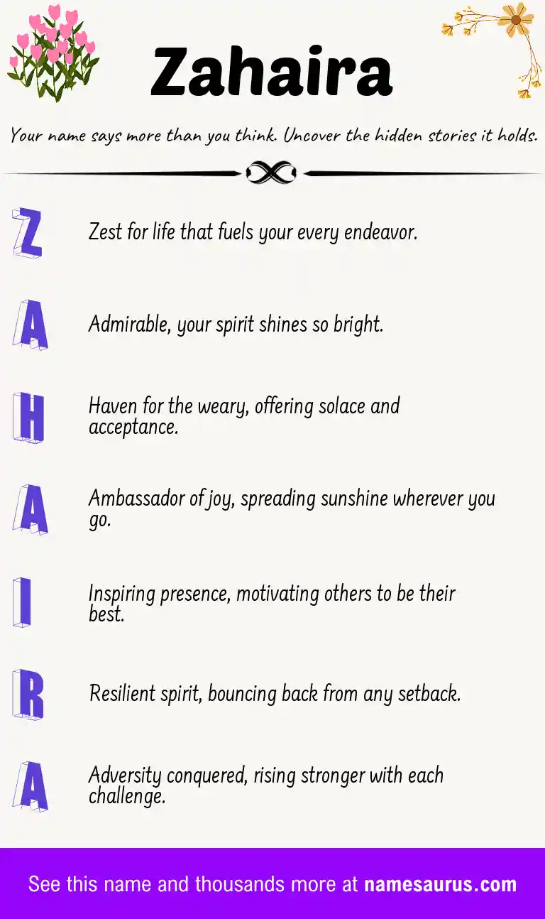 Acrostic poem about Zahaira.