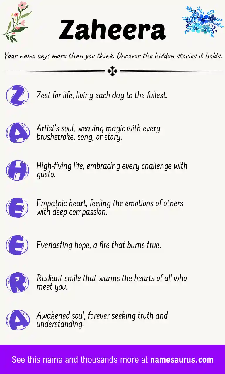 Acrostic poem about Zaheera.