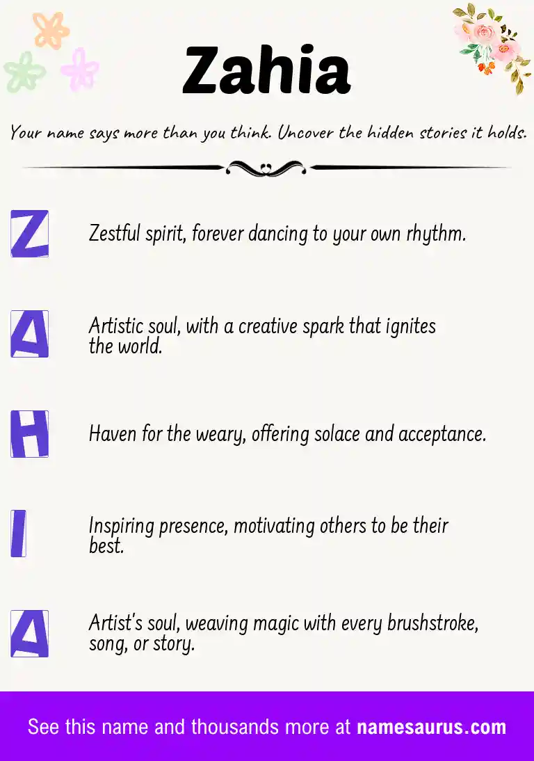 Acrostic poem about Zahia.