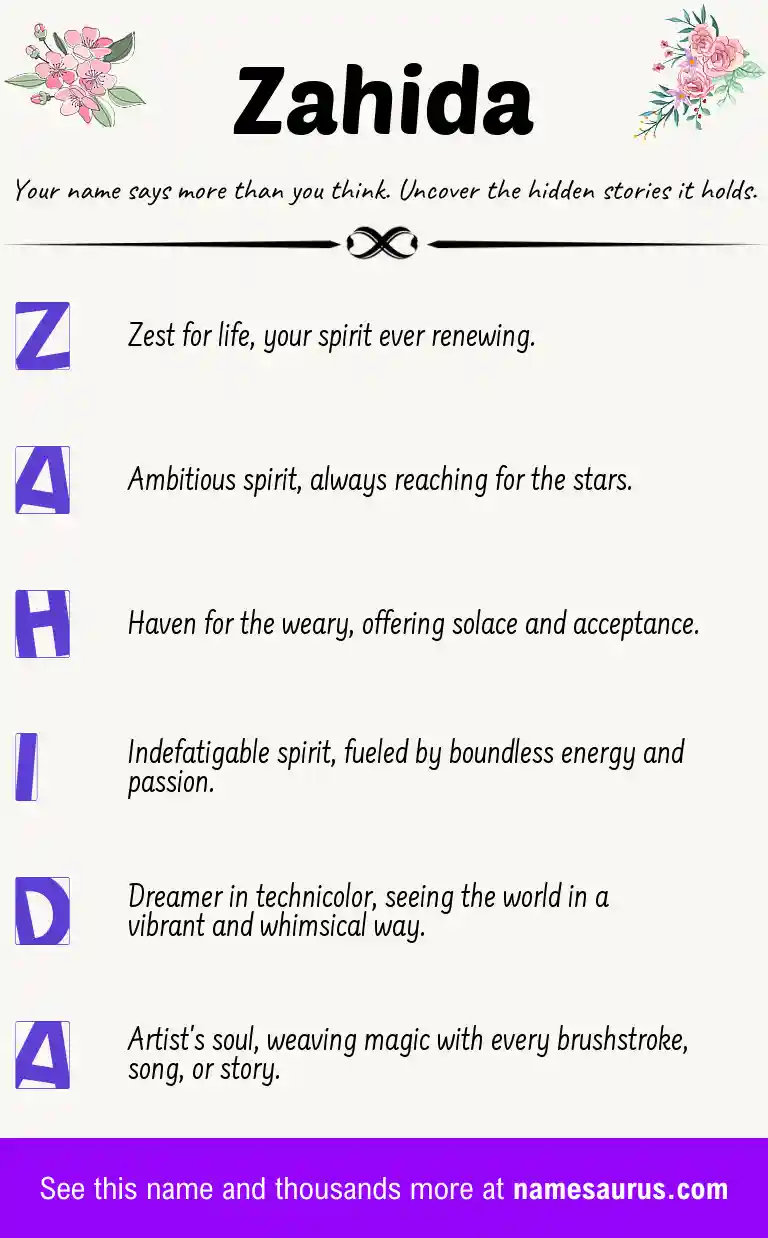 Acrostic poem about Zahida.