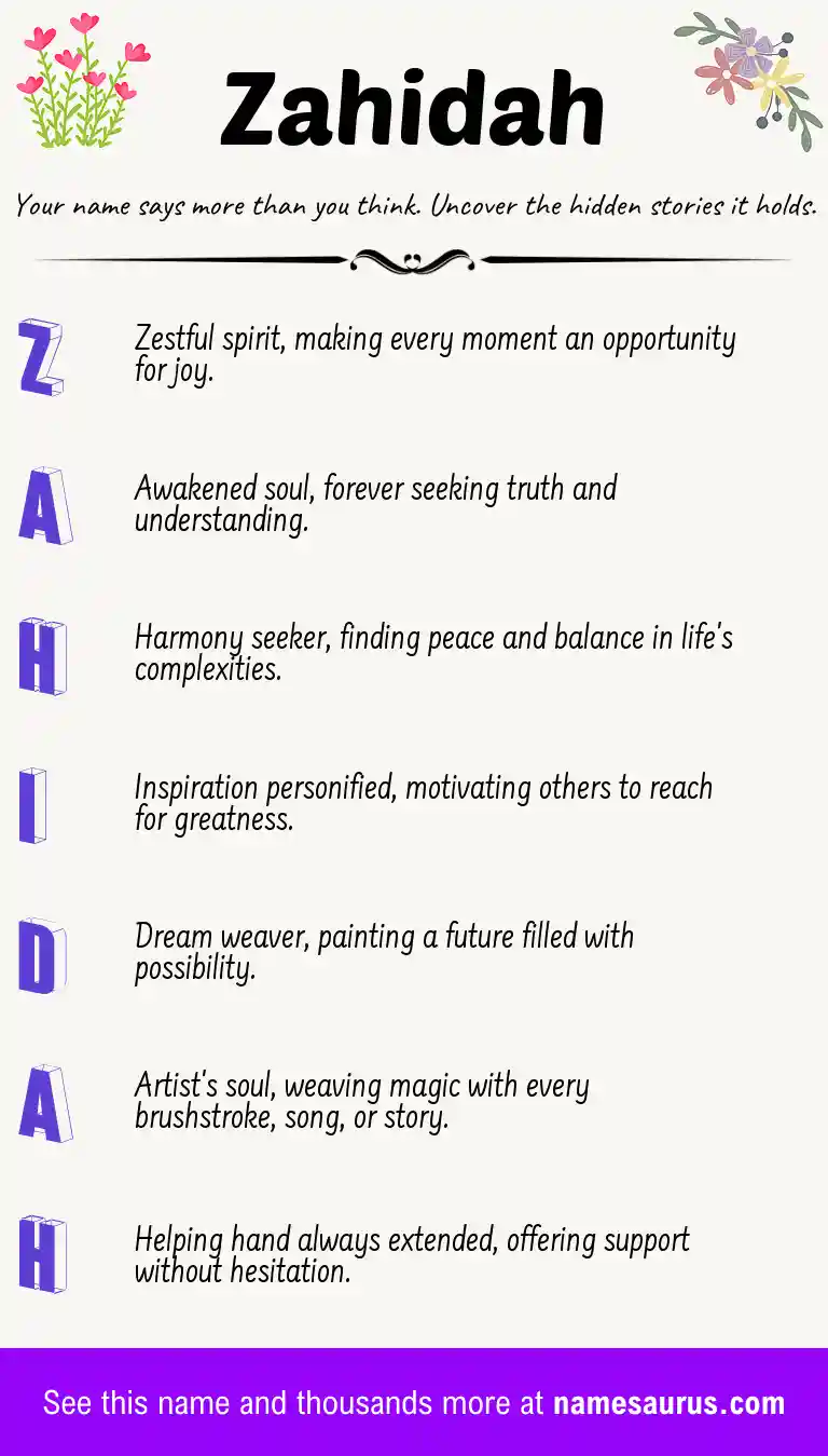 Acrostic poem about Zahidah.