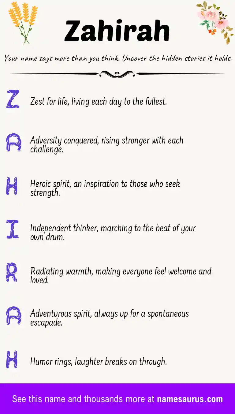 Acrostic poem about Zahirah.