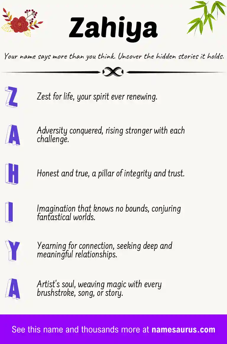 Acrostic poem about Zahiya.