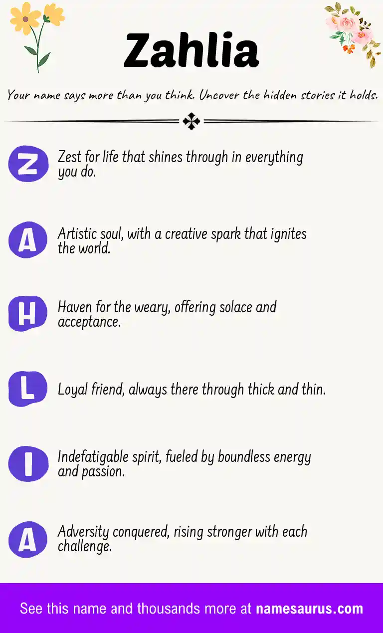 Acrostic poem about Zahlia.