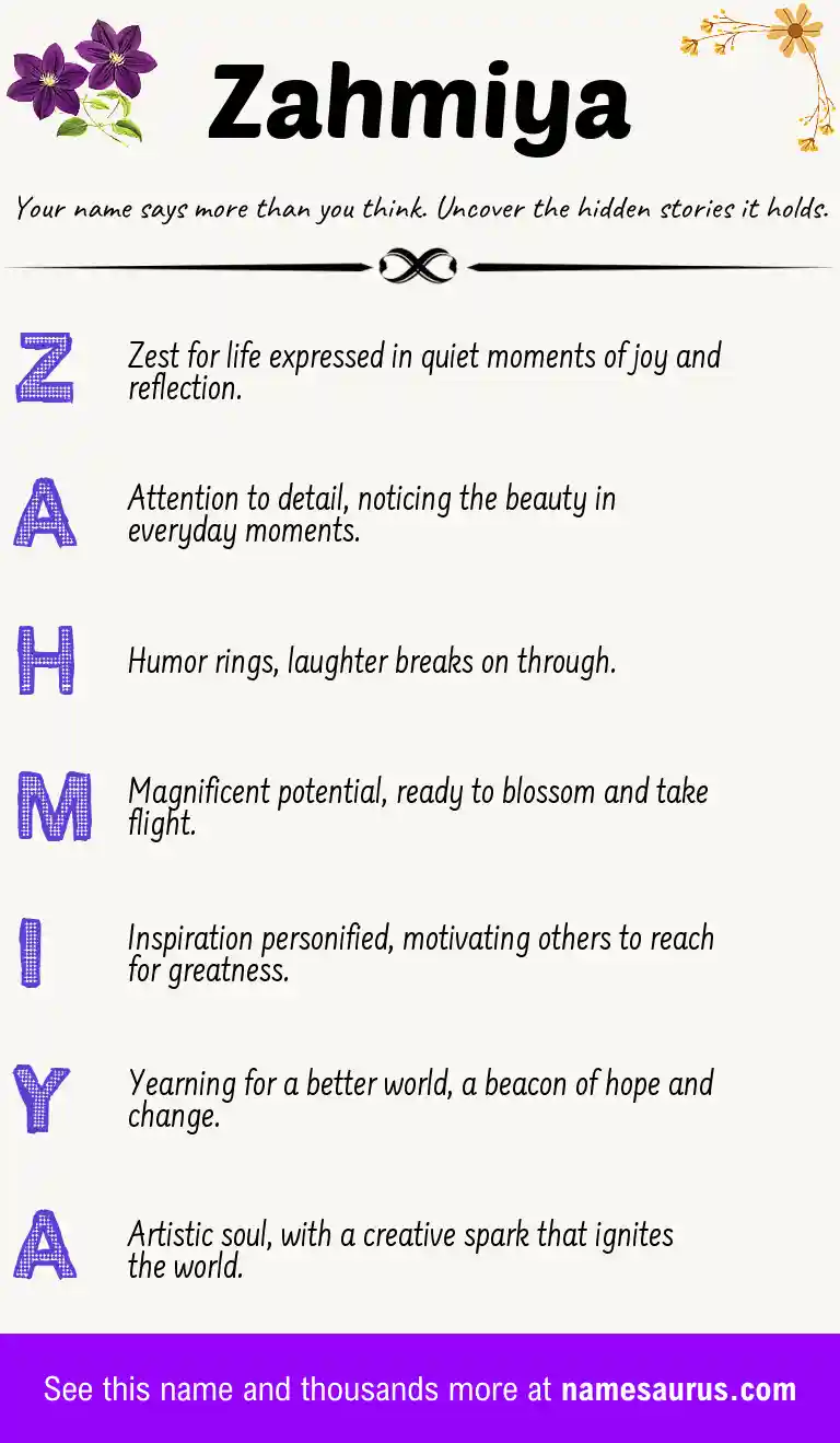 Acrostic poem about Zahmiya.