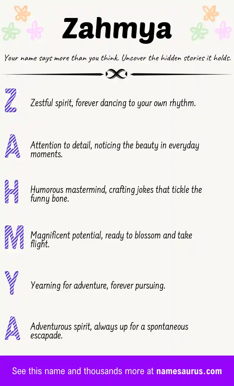 Acrostic poem about Zahmya.