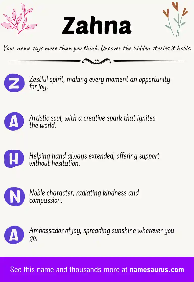 Acrostic poem about Zahna.