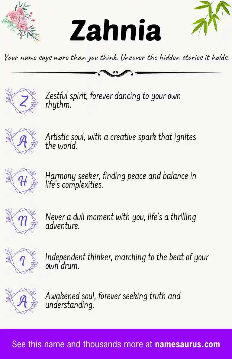 Acrostic poem about Zahnia.