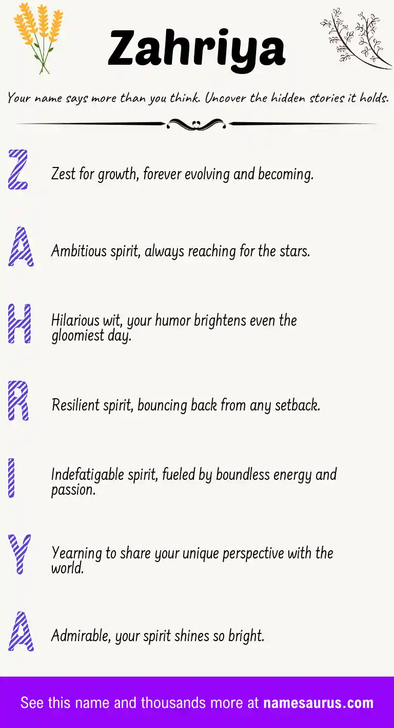 Acrostic poem about Zahriya.