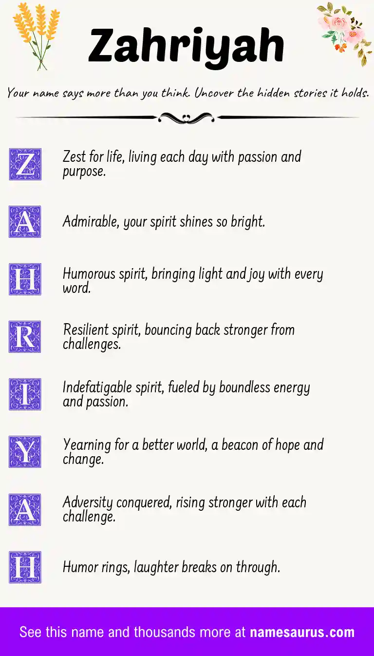 Acrostic poem about Zahriyah.