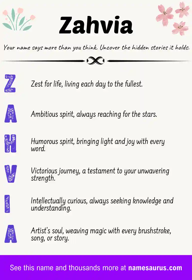 Acrostic poem about Zahvia.