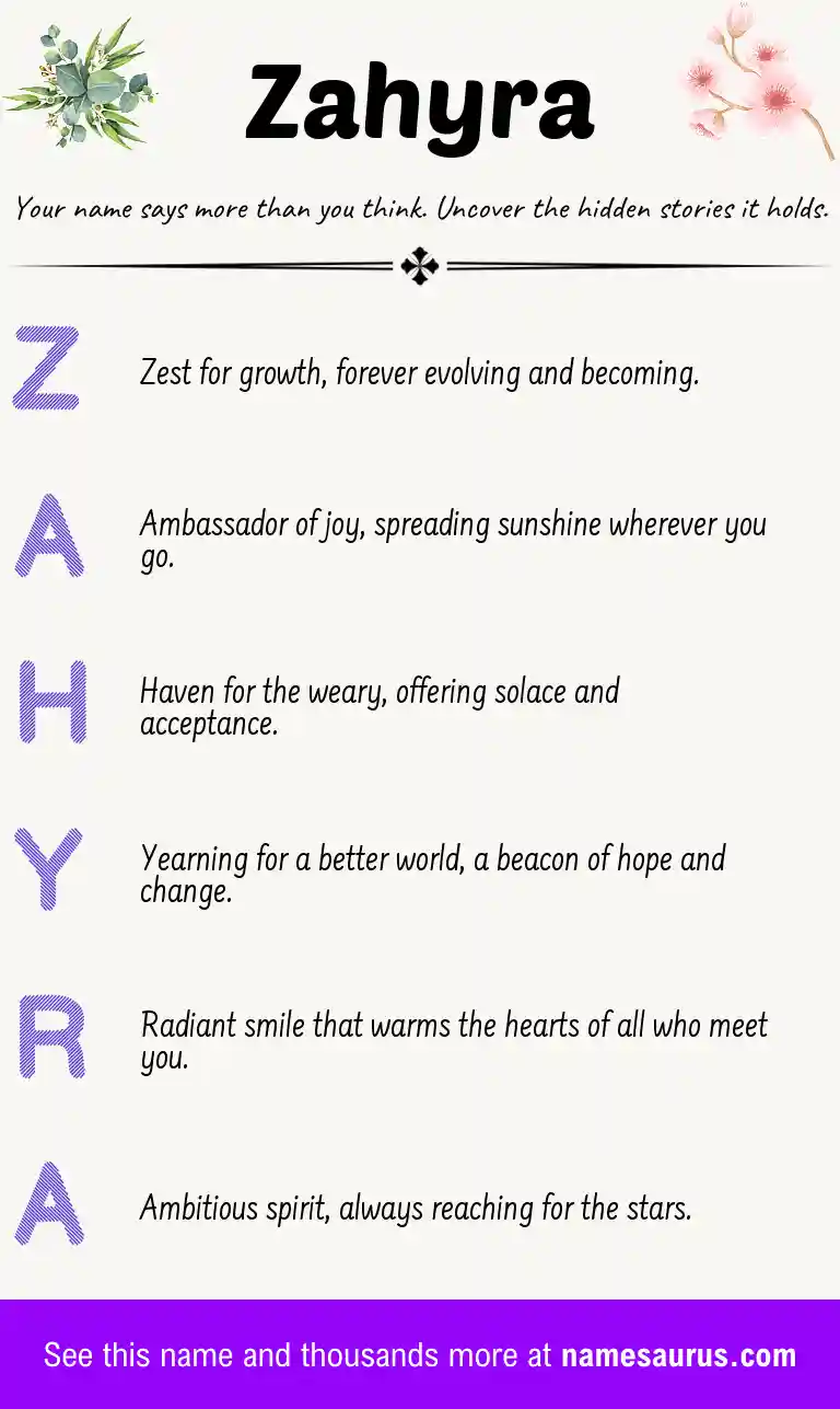 Acrostic poem about Zahyra.