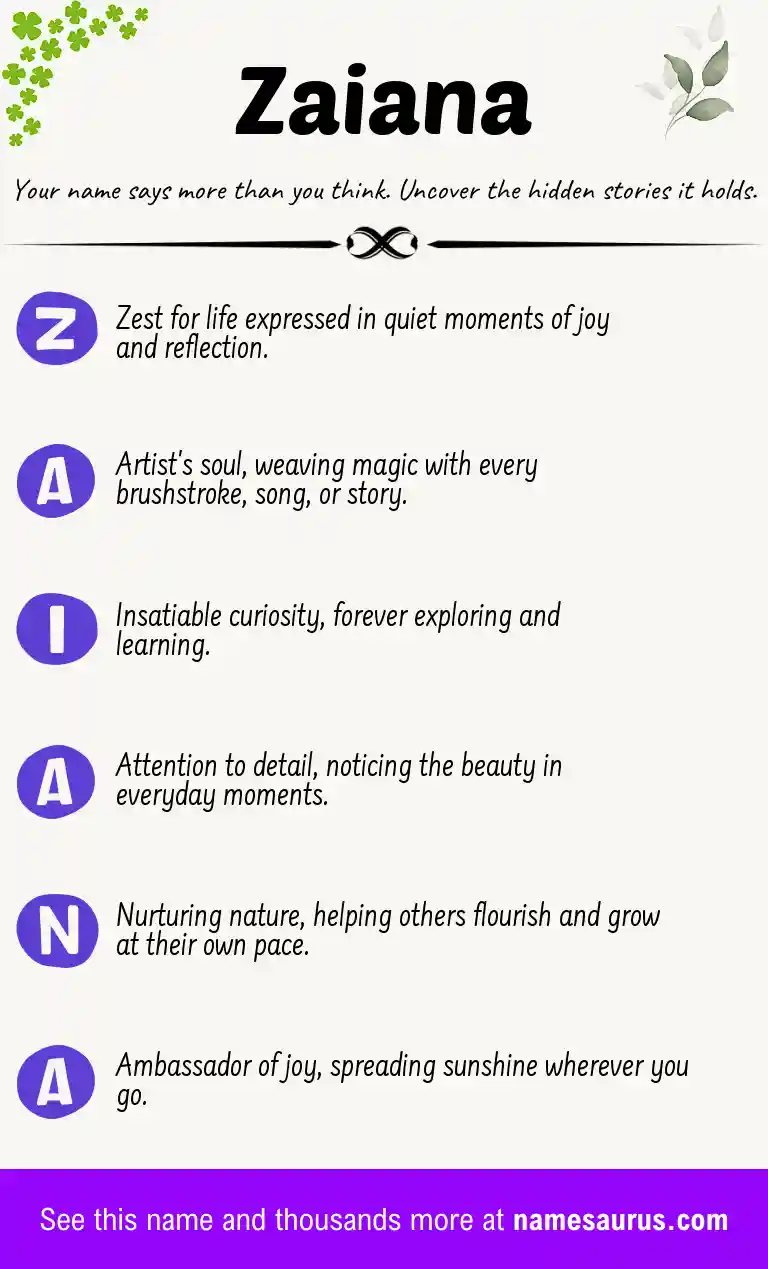 Acrostic poem about Zaiana.