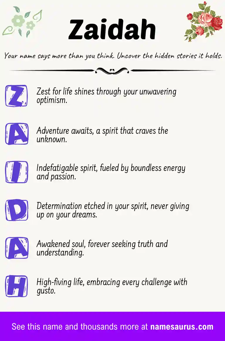 Acrostic poem about Zaidah.