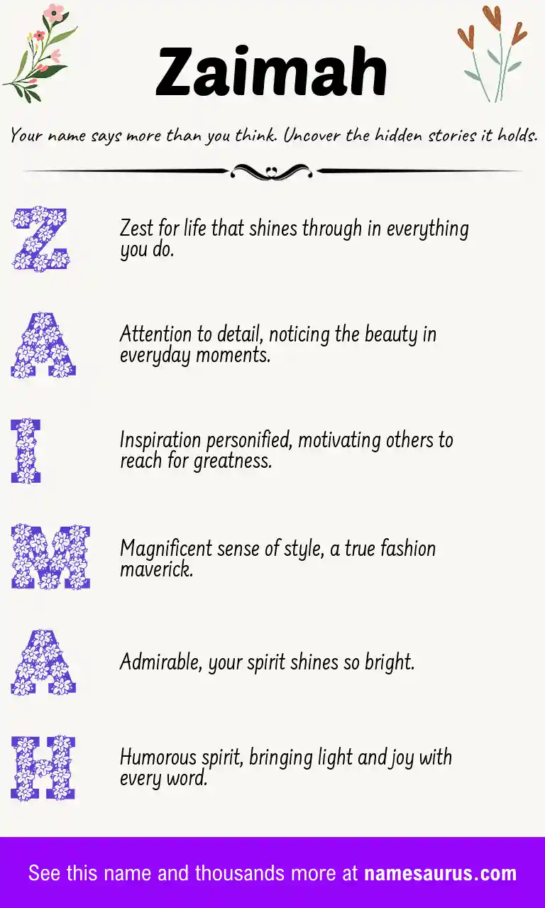 Acrostic poem about Zaimah.