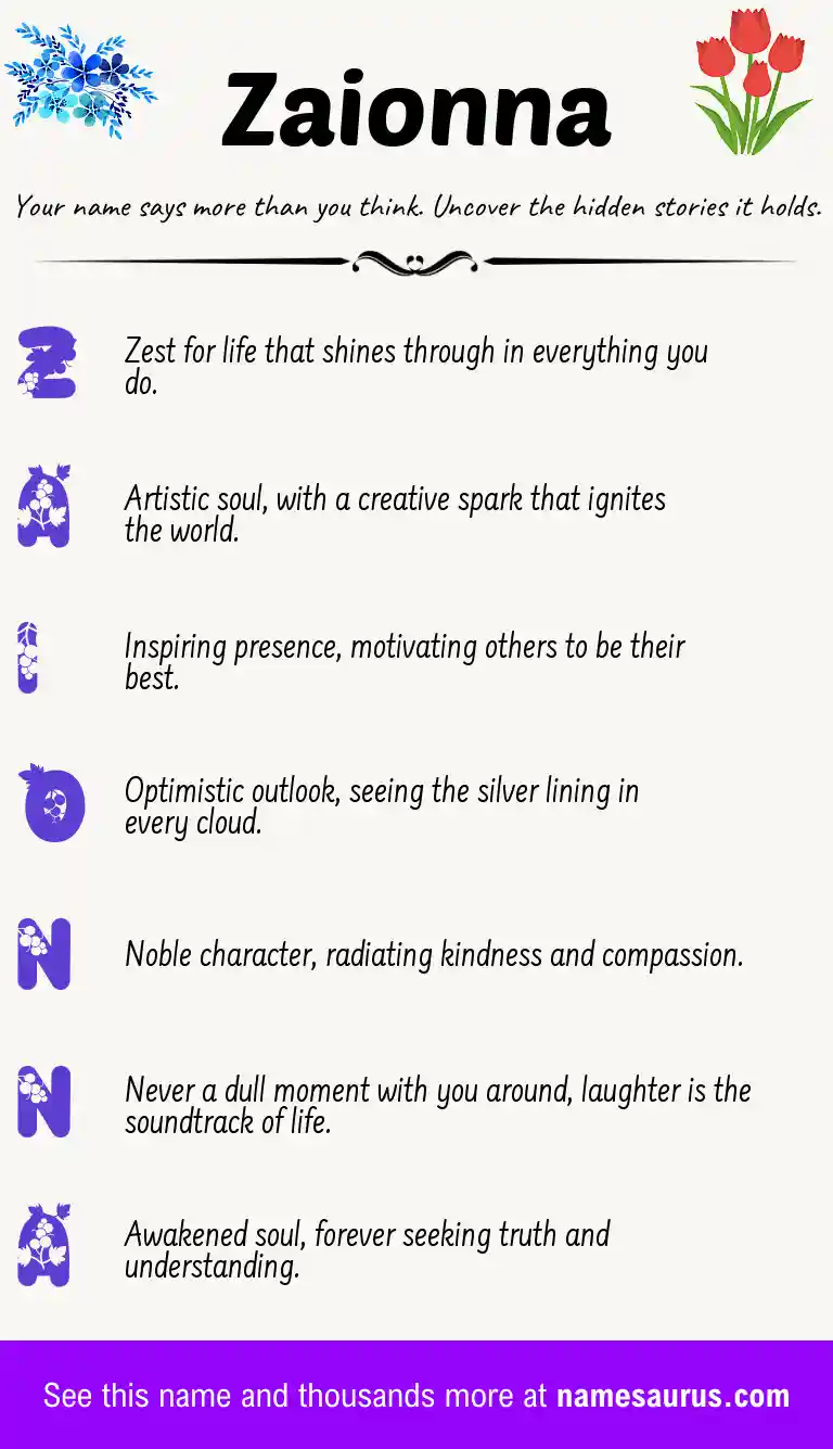 Acrostic poem about Zaionna.