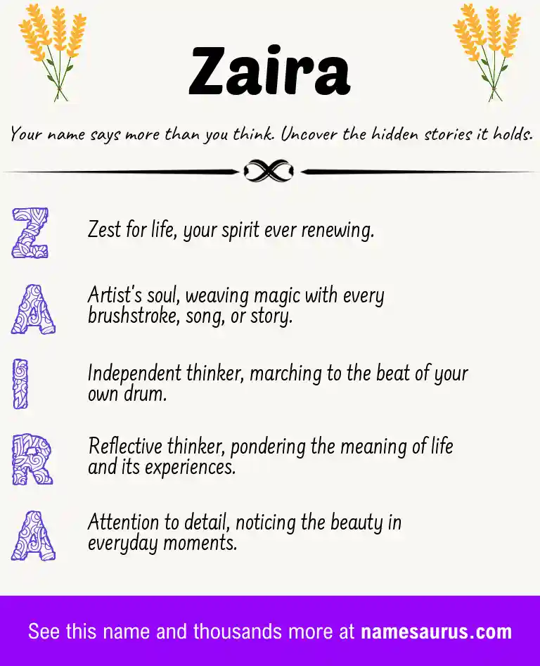 Acrostic poem about Zaira.