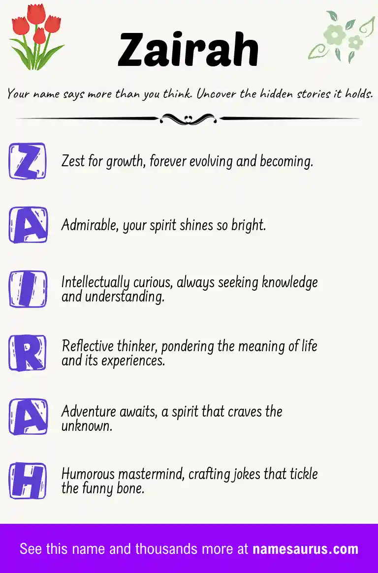 Acrostic poem about Zairah.