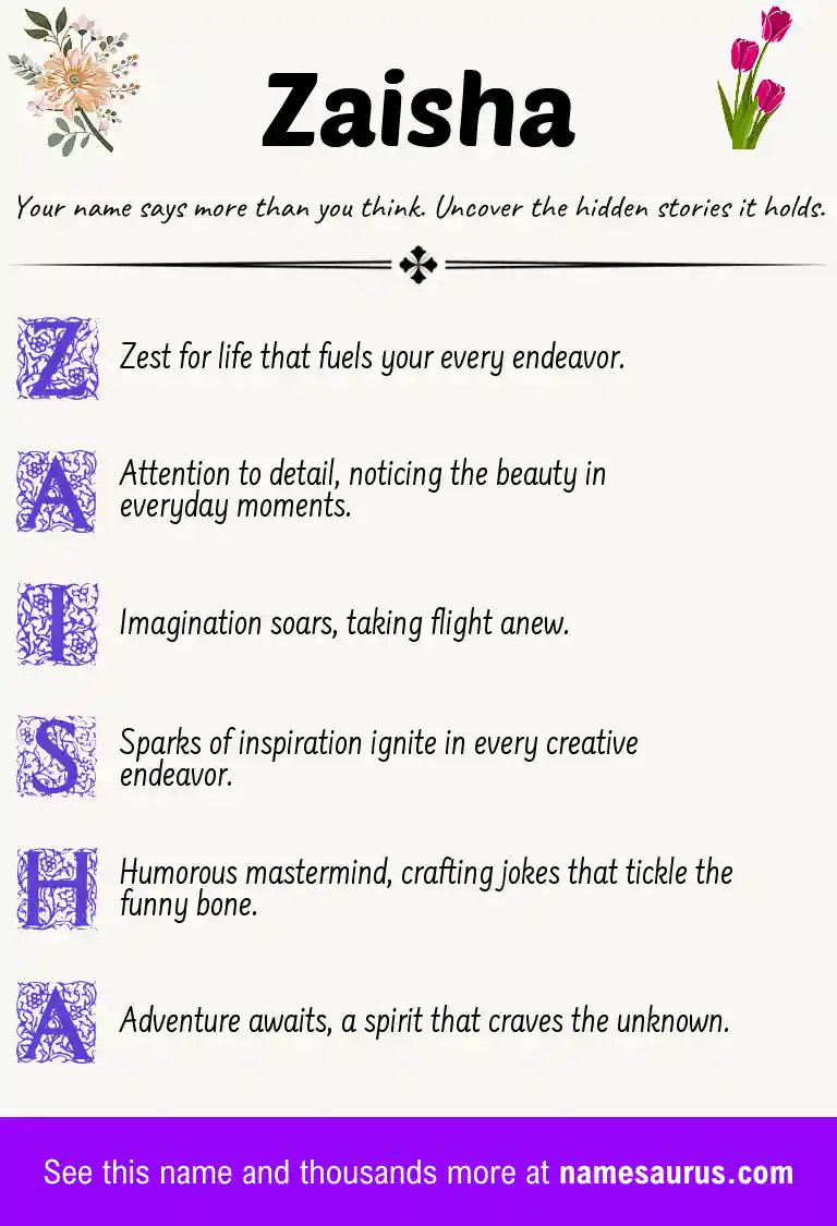 Acrostic poem about Zaisha.