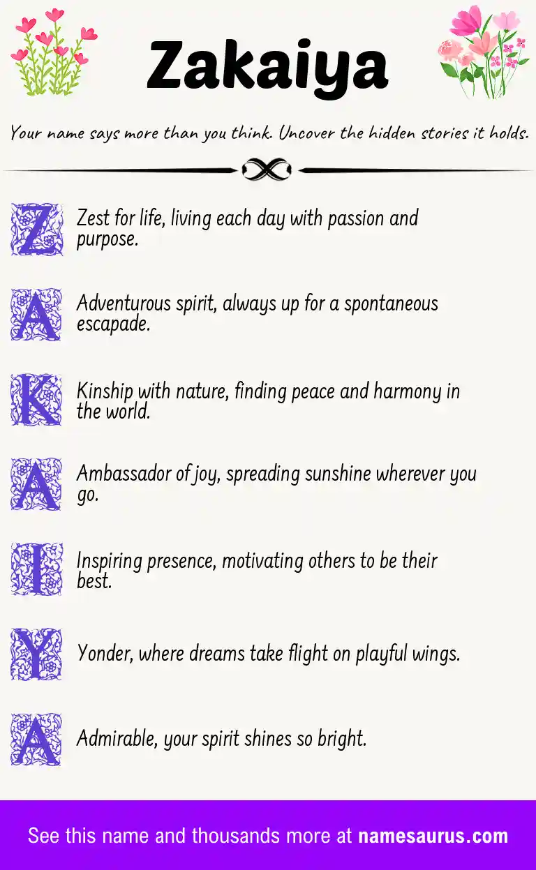 Acrostic poem about Zakaiya.