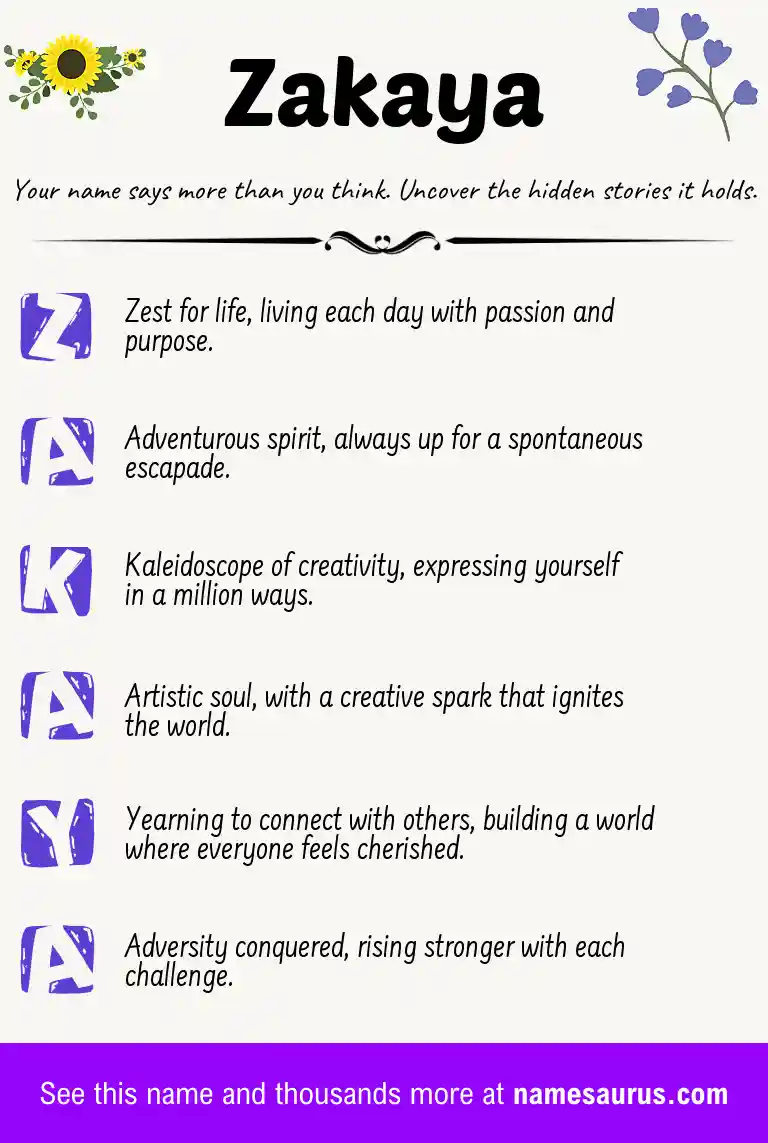 Acrostic poem about Zakaya.