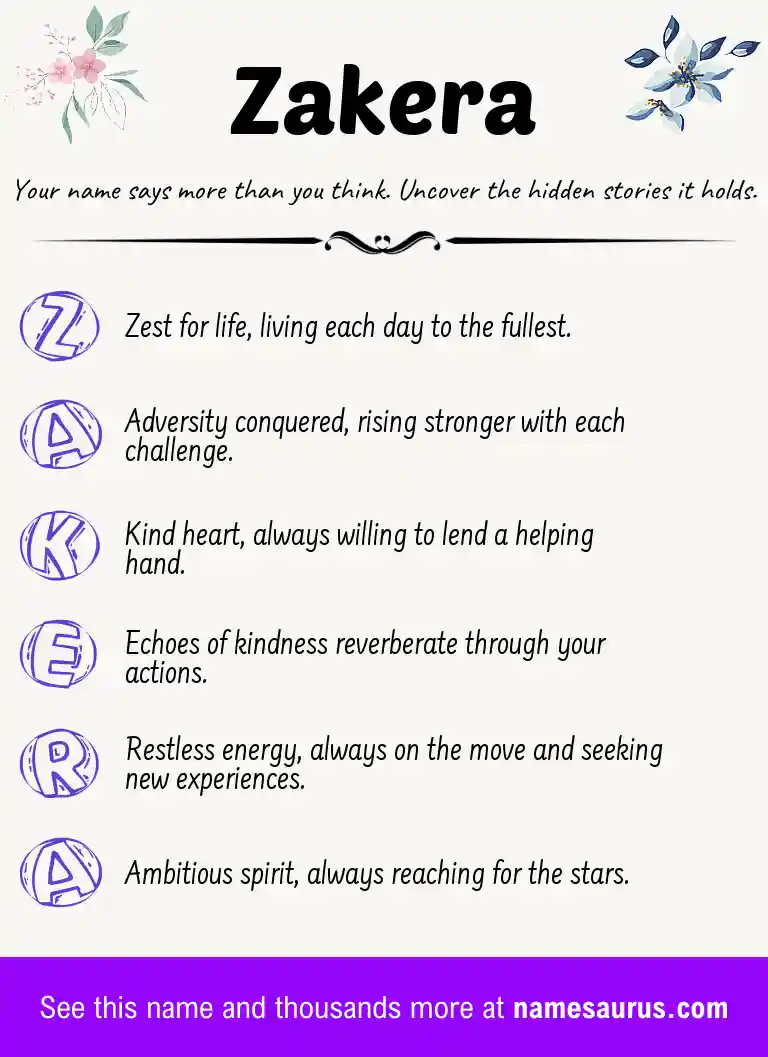 Acrostic poem about Zakera.