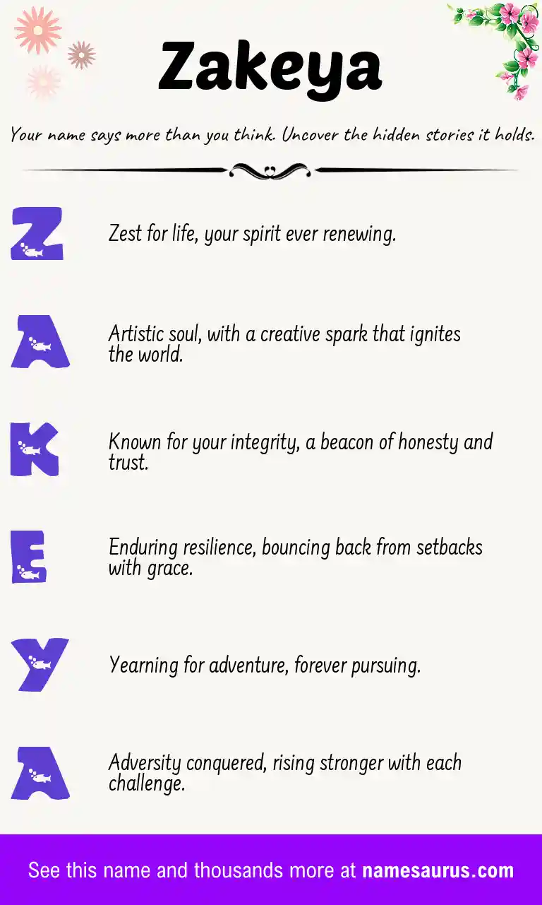 Acrostic poem about Zakeya.